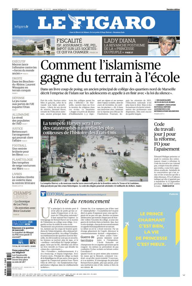 Le Figaro Une du 31 août 2017