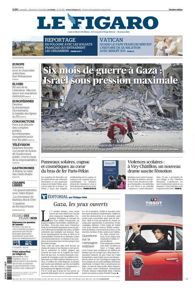 Le Figaro Une du 6 avril 2024