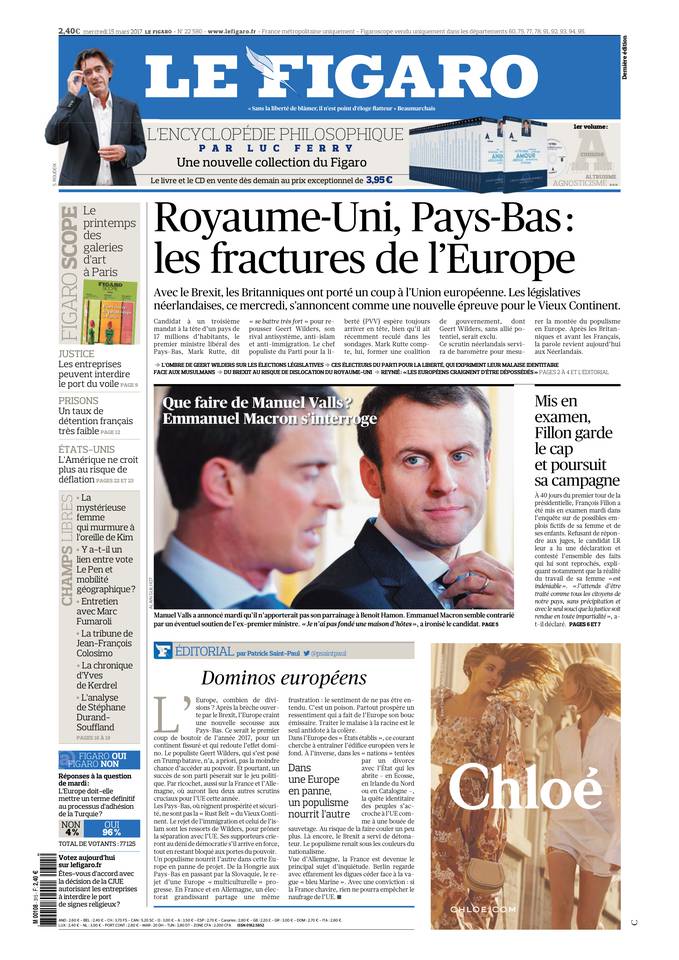 Le Figaro Une du 15 mars 2017