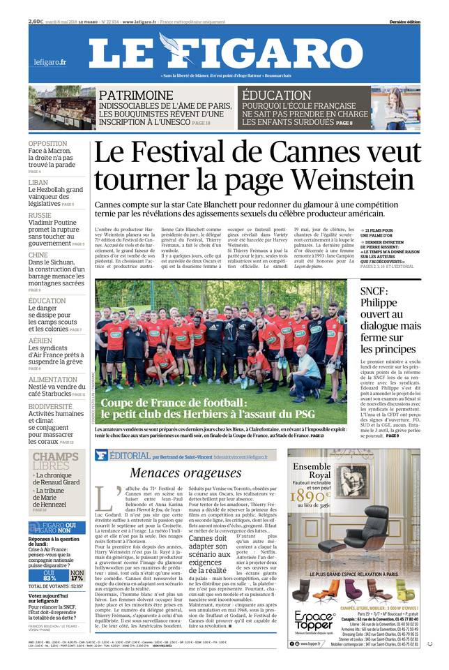Le Figaro Une du 8 mai 2018