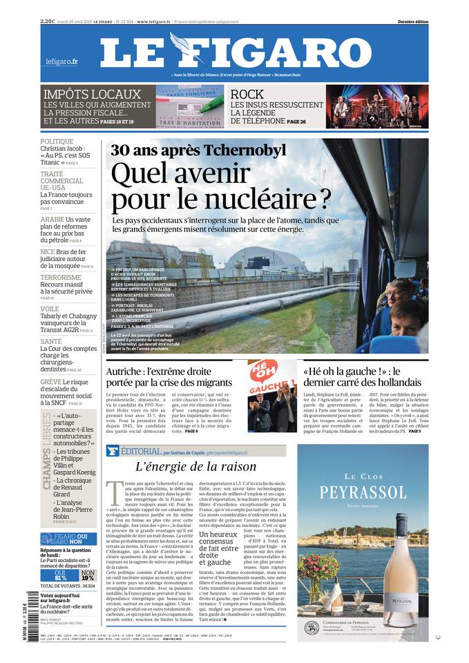 Le Figaro Une du 26 avril 2016