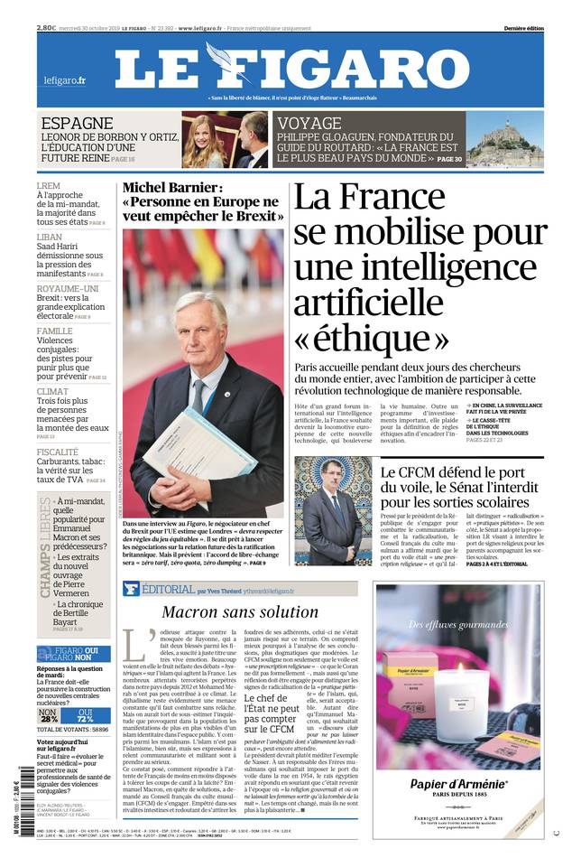 Le Figaro Une du 30 octobre 2019