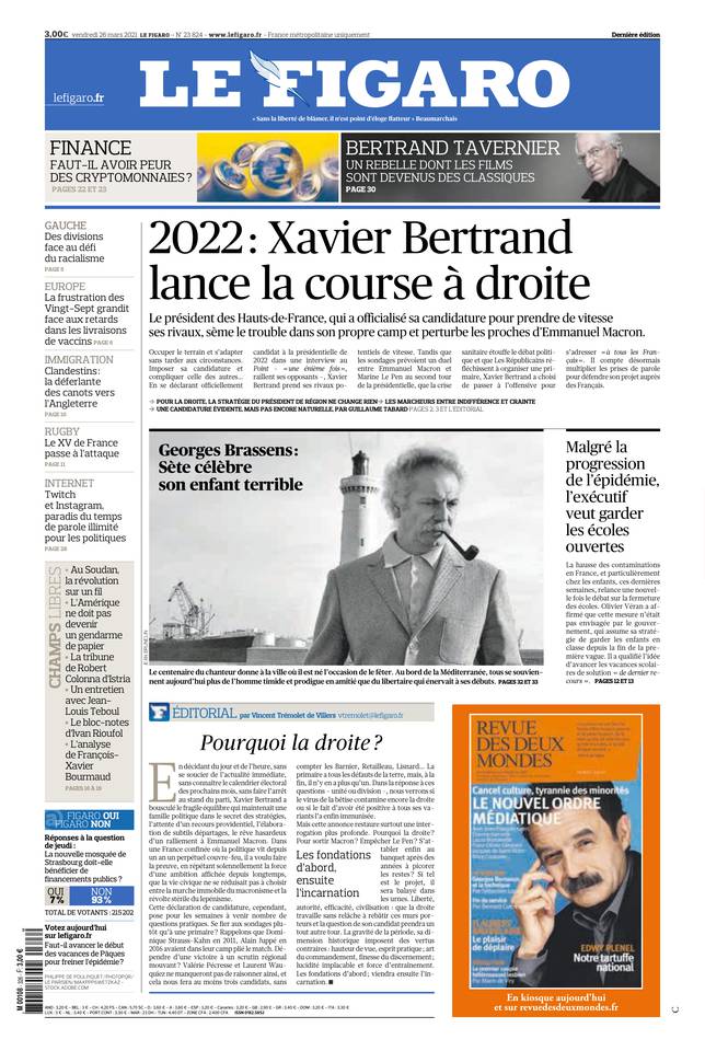 Le Figaro Une du 26 mars 2021