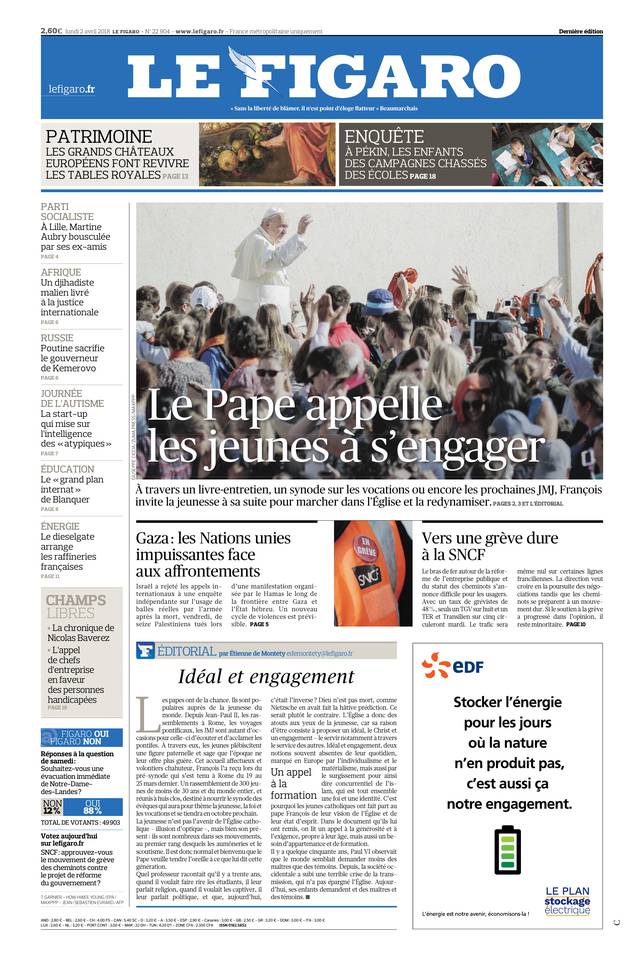 Le Figaro Une du 2 avril 2018