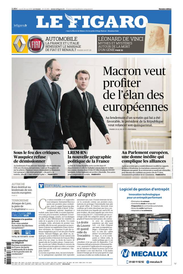 Le Figaro Une du 28 mai 2019
