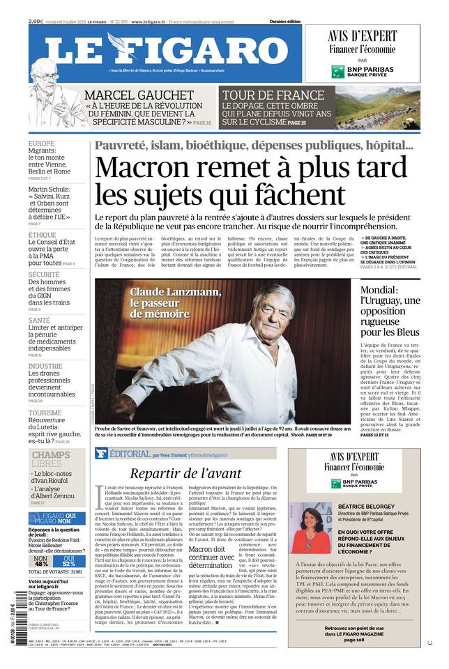 Le Figaro Une du 6 juillet 2018