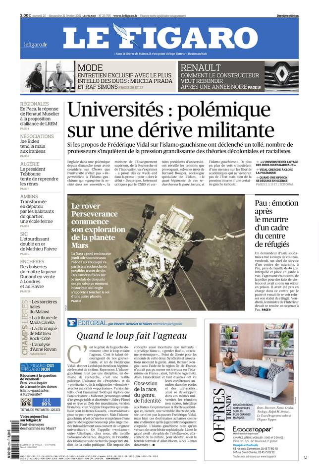 Le Figaro Une du 20 février 2021
