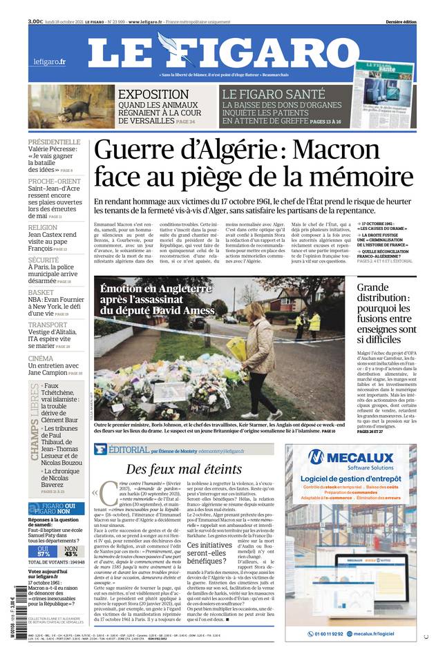 Le Figaro Une du 18 octobre 2021