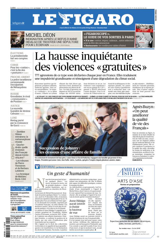 Le Figaro Une du 14 février 2018