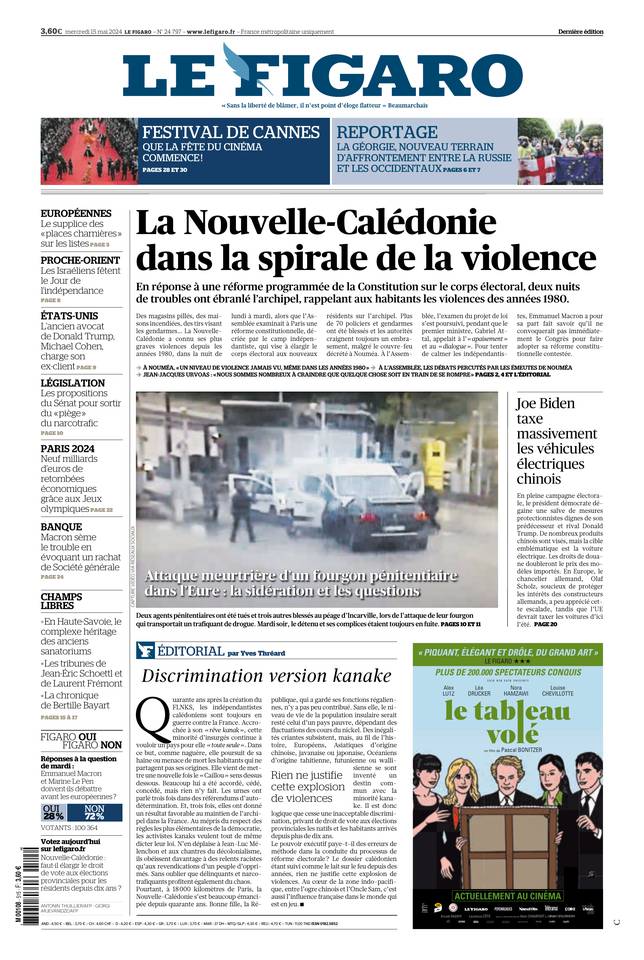 Le Figaro Une du 15 mai 2024