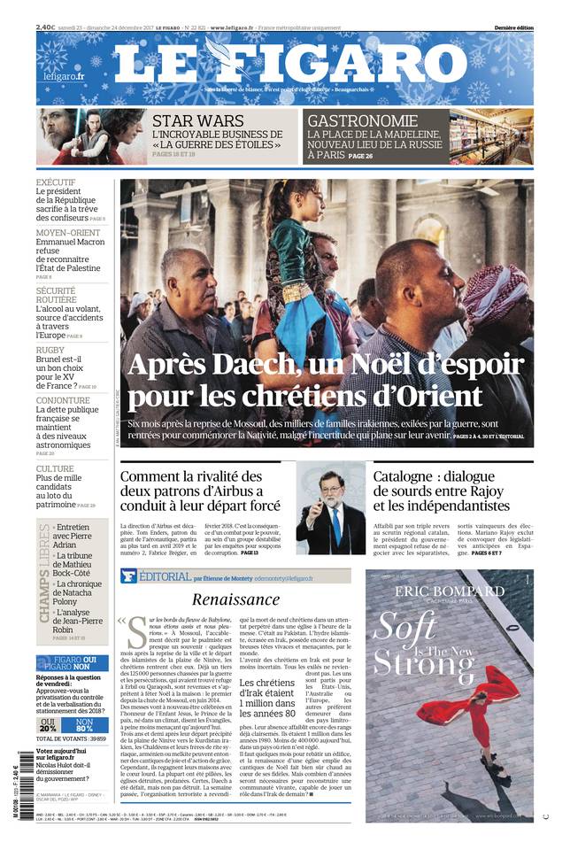 Le Figaro Une du 23 décembre 2017