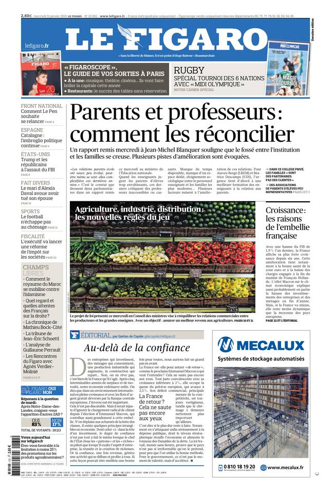 Le Figaro Une du 31 janvier 2018