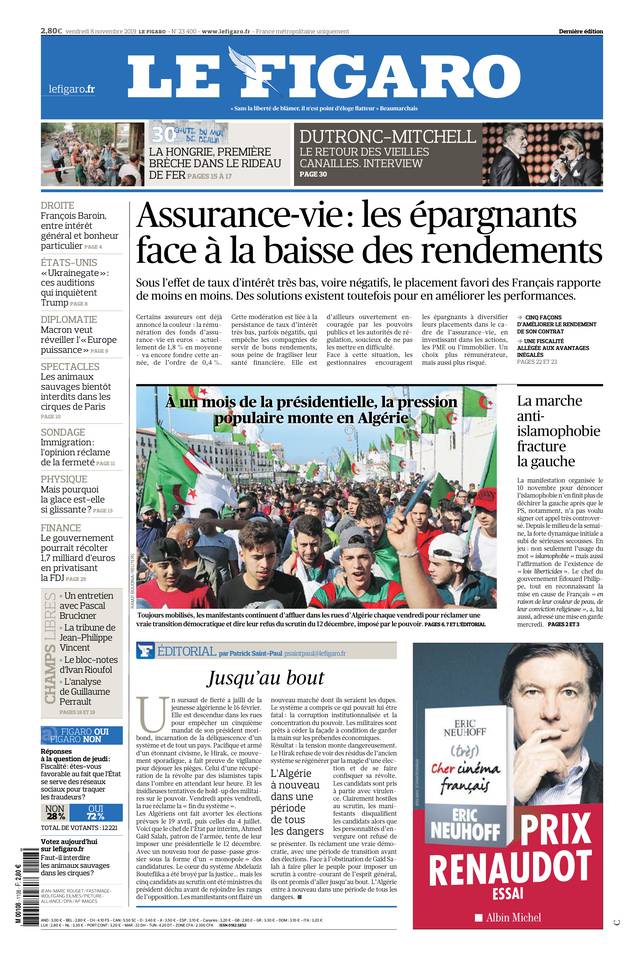 Le Figaro Une du 8 novembre 2019