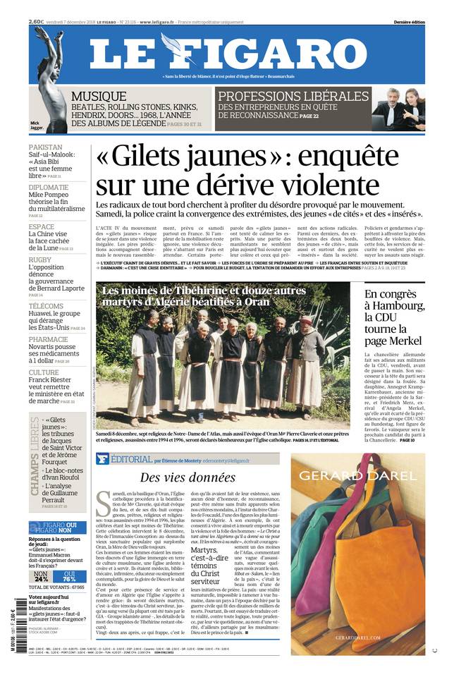 Le Figaro Une du 7 décembre 2018