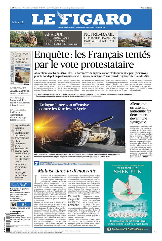 Le Figaro Une du 10 octobre 2019
