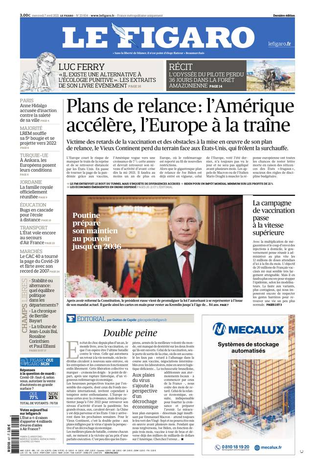 Le Figaro Une du 7 avril 2021