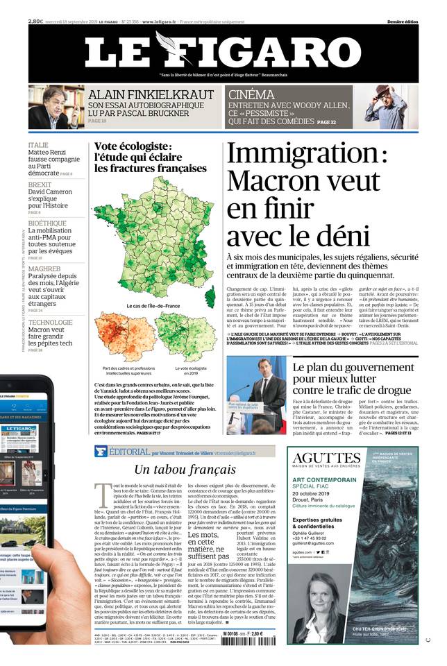 Le Figaro Une du 18 septembre 2019