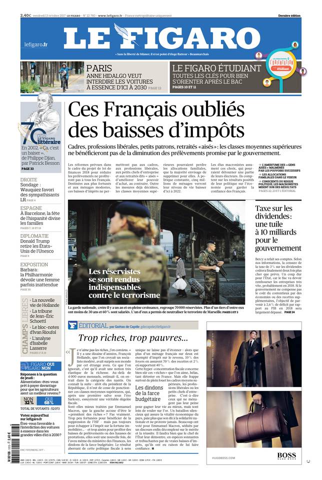 Le Figaro Une du 13 octobre 2017