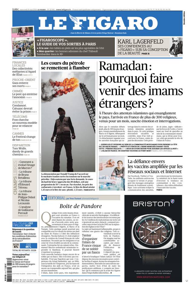 Le Figaro Une du 16 mai 2018