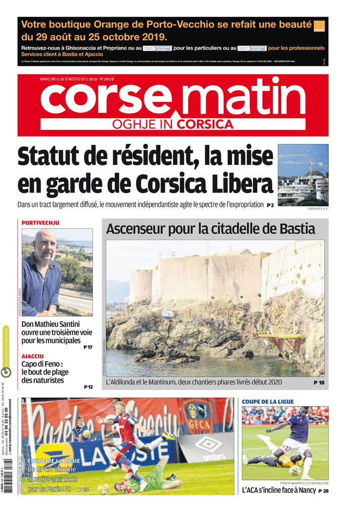 Corse Matin Edition Du 28 Août 2019 Sfr Presse