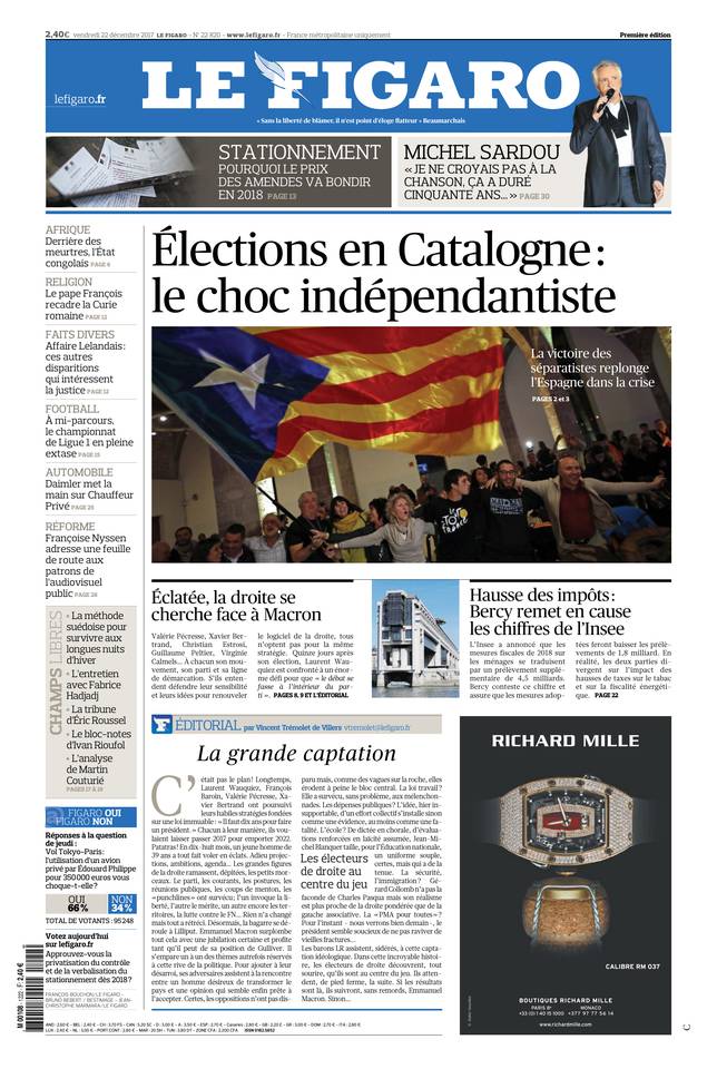 Le Figaro Une du 22 décembre 2017