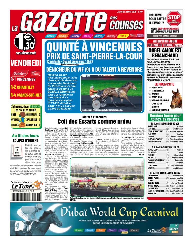La Gazette des courses 21 février 2019 Abonnement La Gazette des Courses Pas Cher avec le BOUQUET ePresse.fr