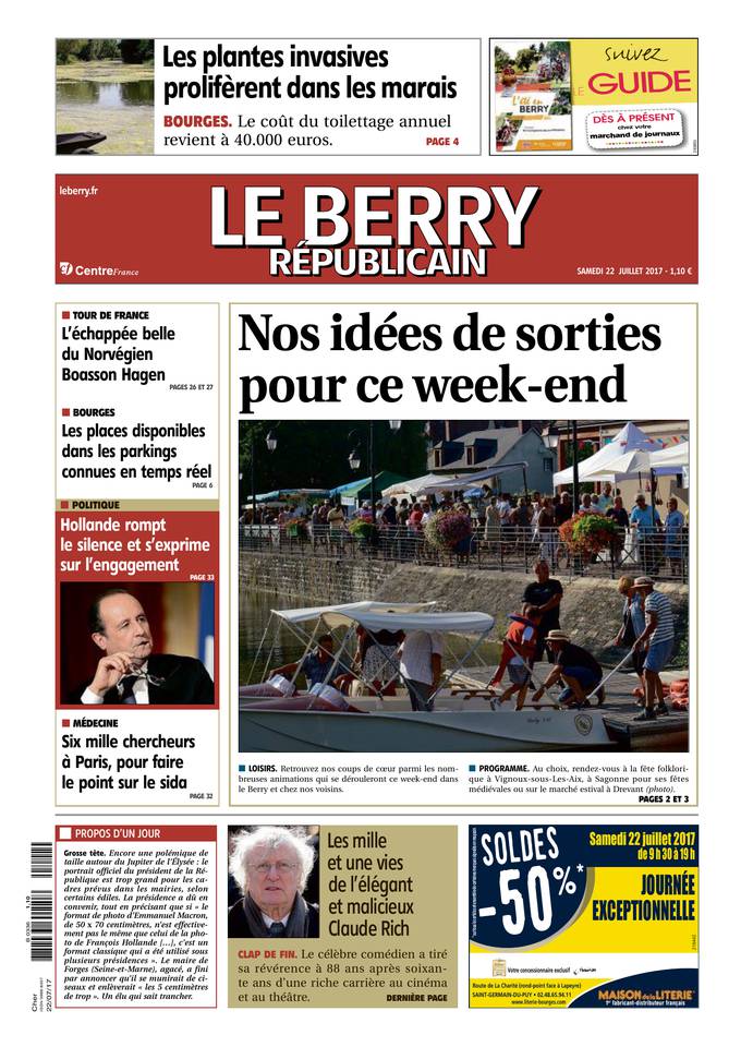 Le Berry Républicain 22 juillet 2017 Abonnement Berry Républicain Pas Cher avec le BOUQUET ePresse.fr
