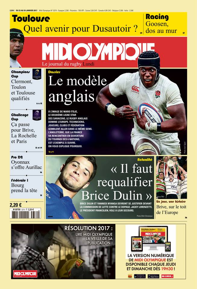 Midi Olympique Rouge 23 janvier 2017 Midi Olympique Rouge du 23 janvier 2017 à télécharger sur iPad