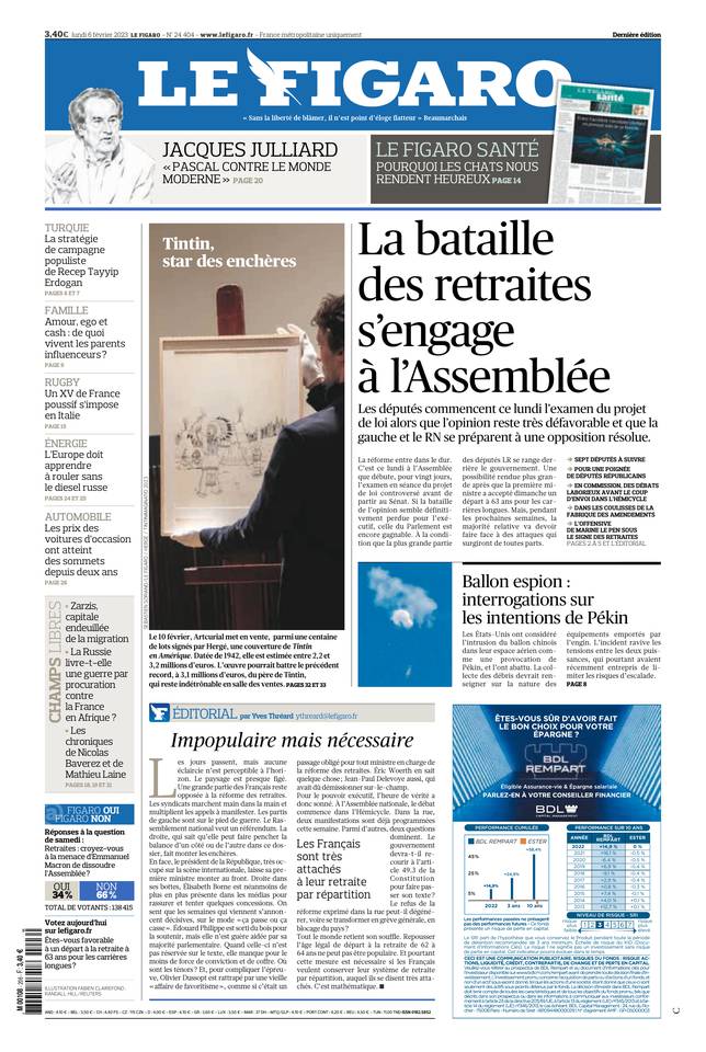 Le Figaro Une du 6 février 2023