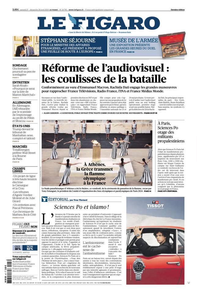 Le Figaro Une du 27 avril 2024