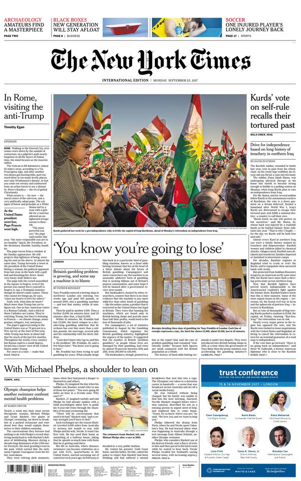International New York Times 25 septembre 2017 Abonnement International NY Times Pas Cher avec le BOUQUET ePresse.fr