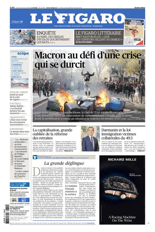 Le Figaro Une du 24 mars 2023