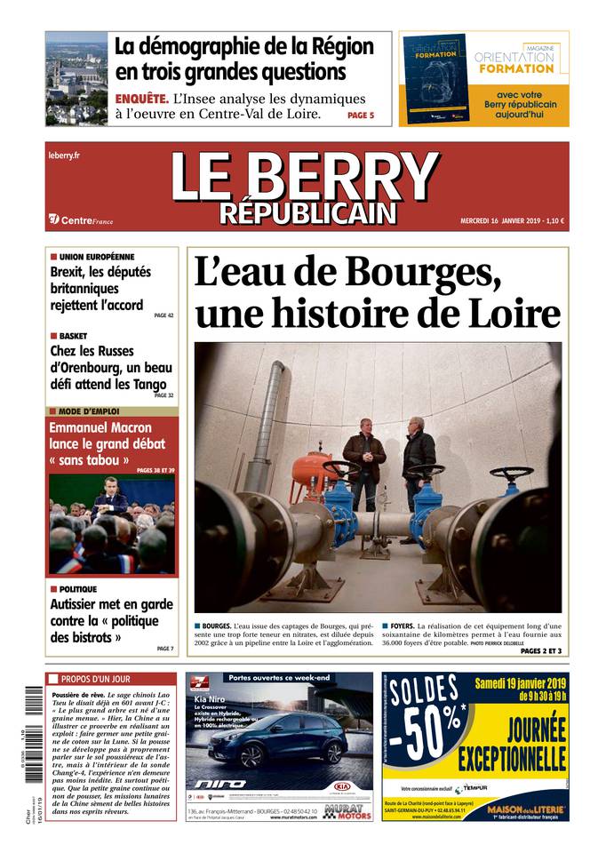Le Berry Républicain 16 janvier 2019 Abonnement Berry Républicain Pas Cher avec le BOUQUET ePresse.fr