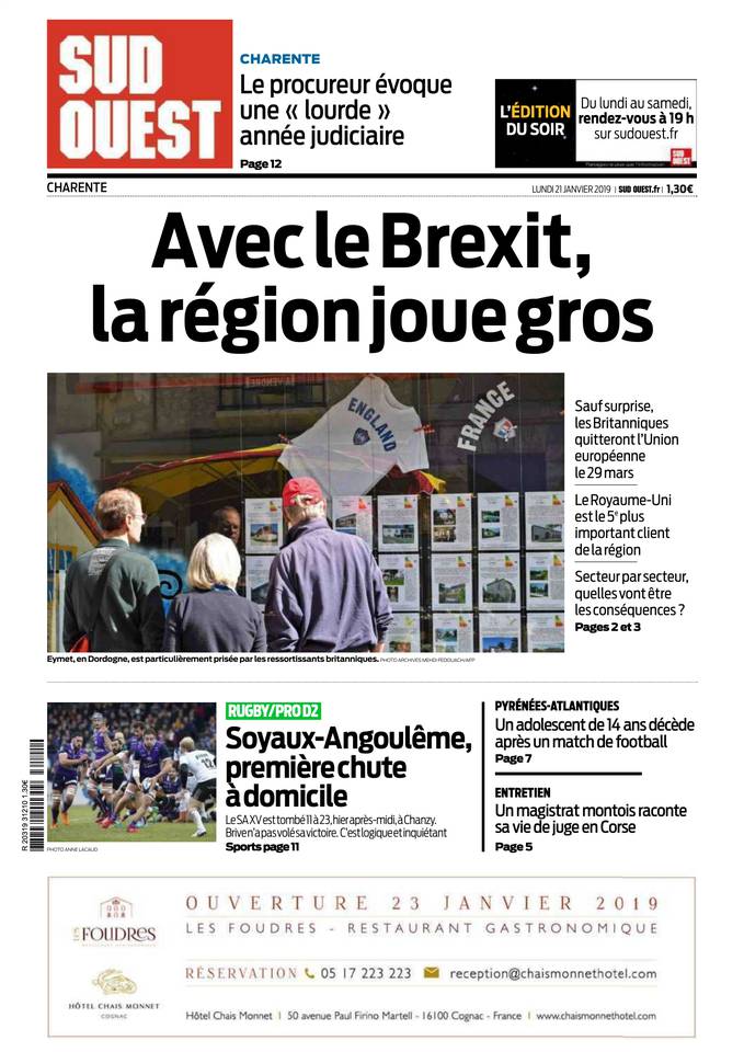 Sud Ouest 21 janvier 2019 Abonnement Sud Ouest Pas Cher avec BOUQUET INFO ePresse.fr