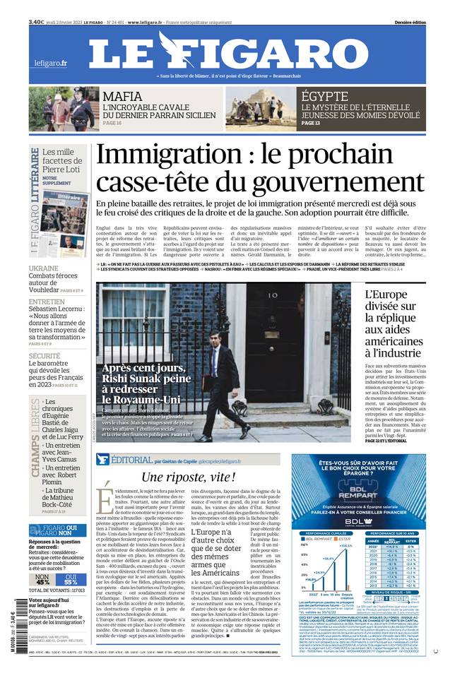 Le Figaro Une du 2 février 2023