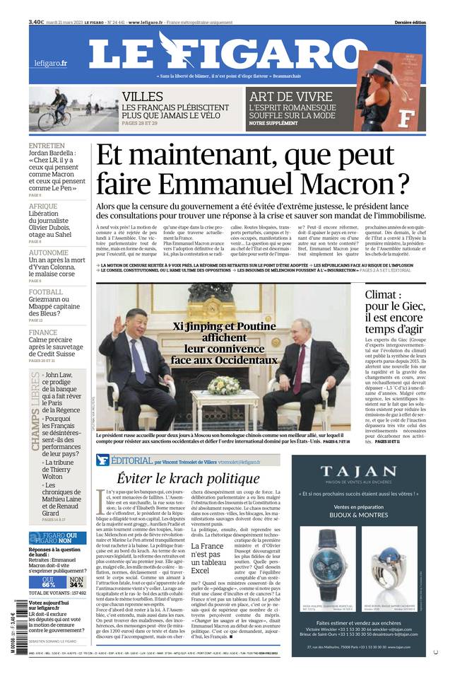 Le Figaro Une du 21 mars 2023