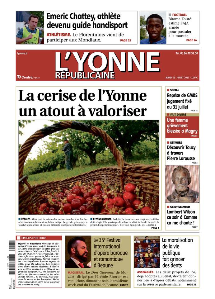 L'Yonne Républicaine 25 juillet 2017 Abonnement L'Yonne Républicaine Pas Cher avec BOUQUET INFO ePresse.fr