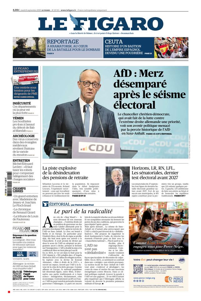 Le Figaro Une du 8 septembre 2026