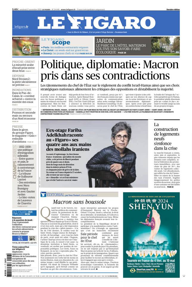 Le Figaro Une du 17 novembre 2023
