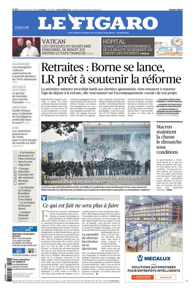 Le Figaro Une du 10 janvier 2023