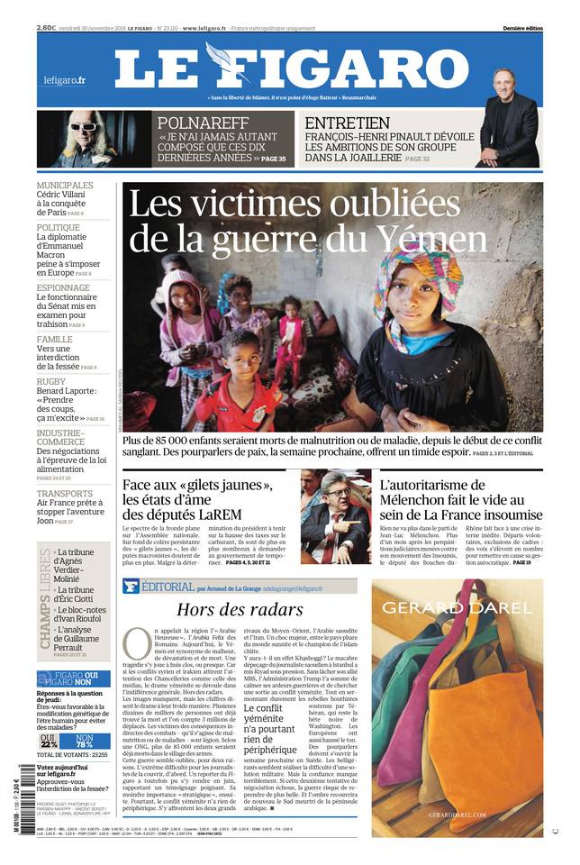 Le Figaro 30 novembre 2018 Le Figaro du 30 novembre 2018 à télécharger sur iPad