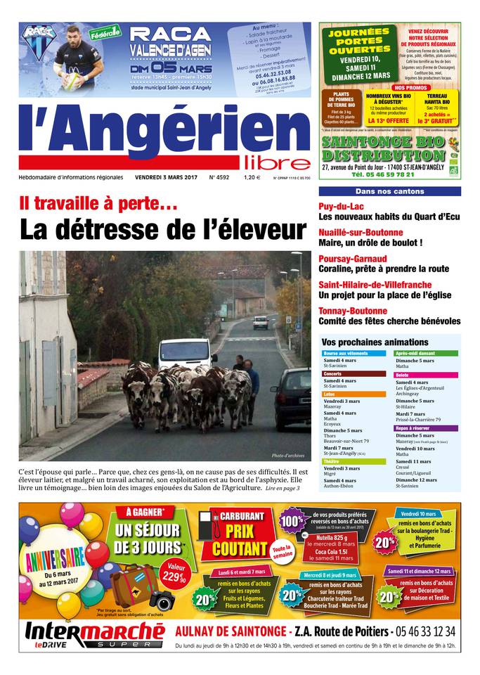 L'Angérien Libre 03 mars 2017 L'Angérien Libre N°4592 du 03 mars 2017 à télécharger sur iPad