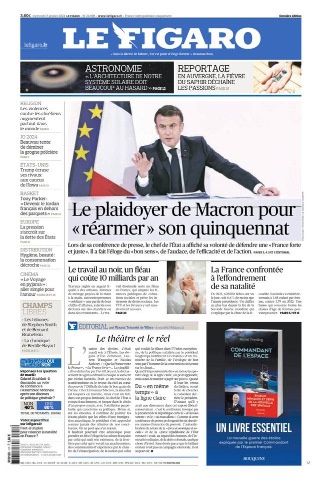 Le Figaro Une du 17 janvier 2024