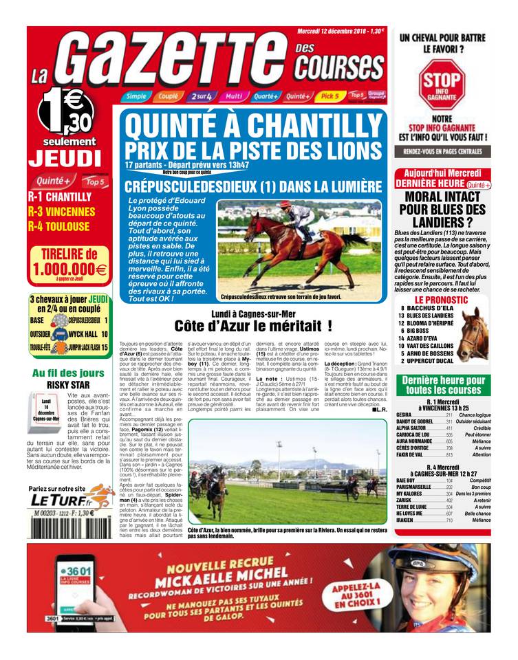 La Gazette des courses 12 décembre 2018 Abonnement La Gazette des Courses Pas Cher avec le BOUQUET ePresse.fr