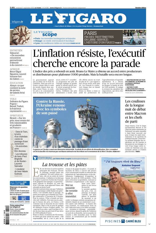 Le Figaro Une du 1 septembre 2023
