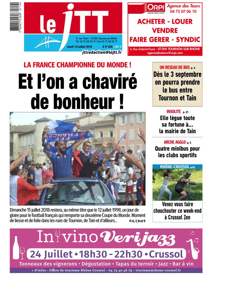 Le Journal Tournon-Tain 19 juillet 2018 Abonnement Journal Tournon-Tain Pas Cher avec le BOUQUET ePresse.fr