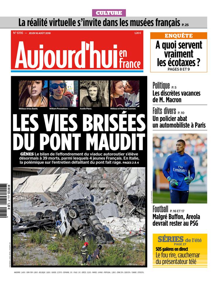 Aujourd'hui en France 16 août 2018 Abonnement Aujourd’hui en France Pas Cher avec le BOUQUET ePresse.fr