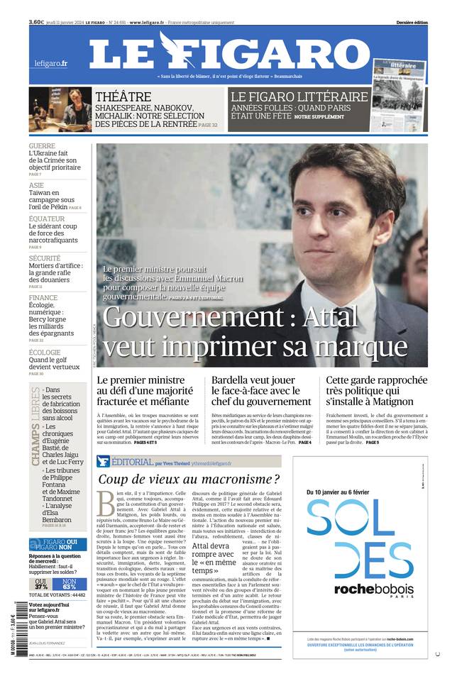 Le Figaro Une du 11 janvier 2024