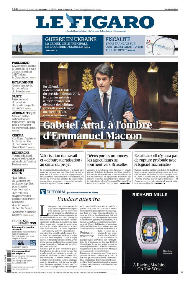 Le Figaro Une du 31 janvier 2024