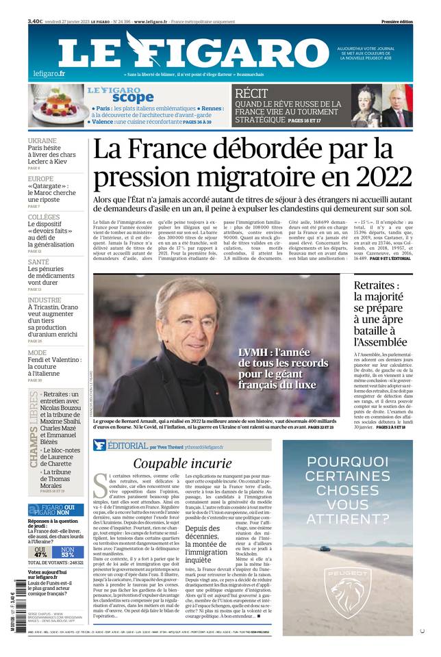 Le Figaro Une du 27 janvier 2023